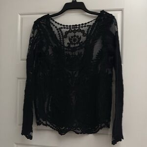 Black Lace Sheer Long Sleeve Top